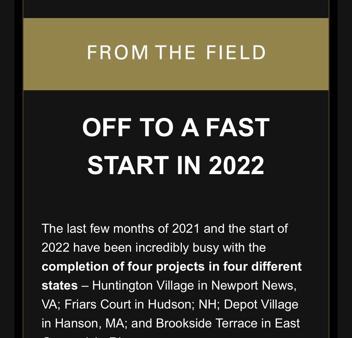 Dakota Developments – January 2022
